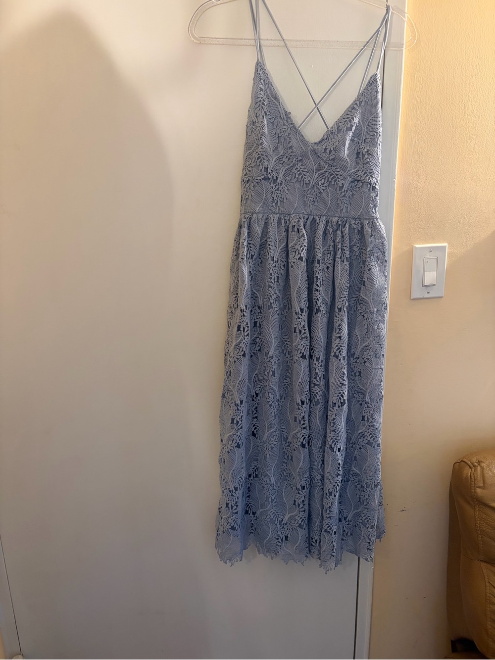 H&M Light Blue Lace Midi Dress with Crisscross Straps